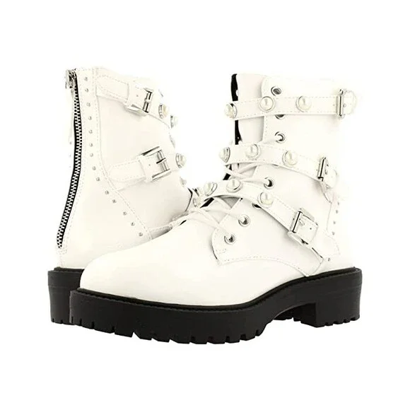 Bullboxer Charlotte Boots Women's US 11 White Ankle Round Toe Combat JOBB166 - Picture 9 of 12